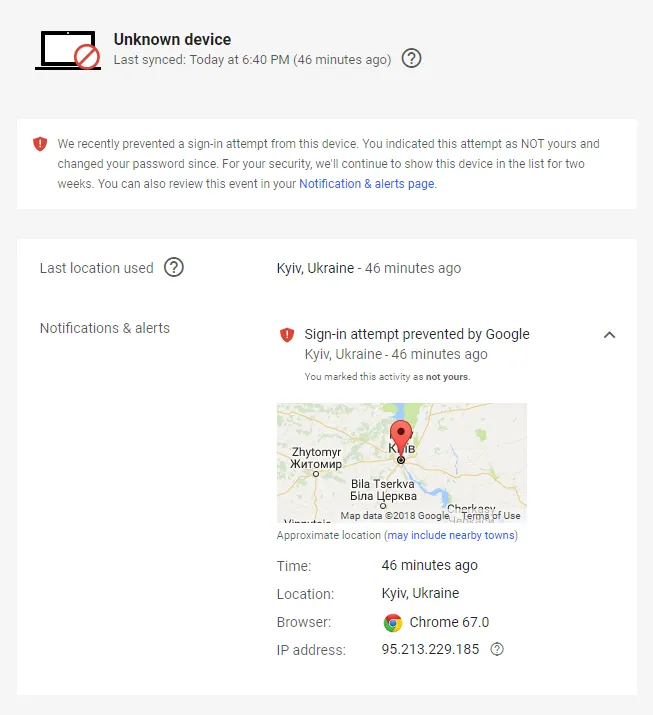 Unknown device sign-in attempt