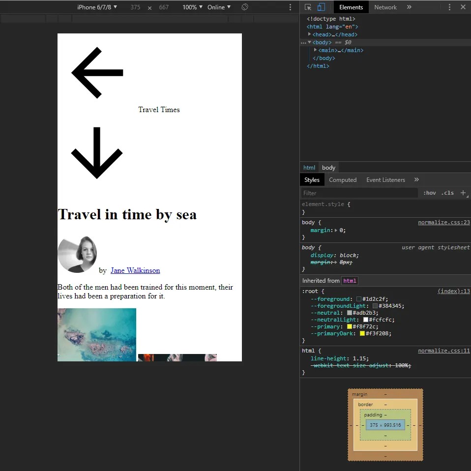 Finished content as seen in responsive mode in Chrome's developer tools